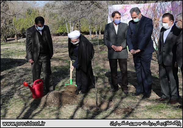 روحانی یک نهال سیب غرس کرد