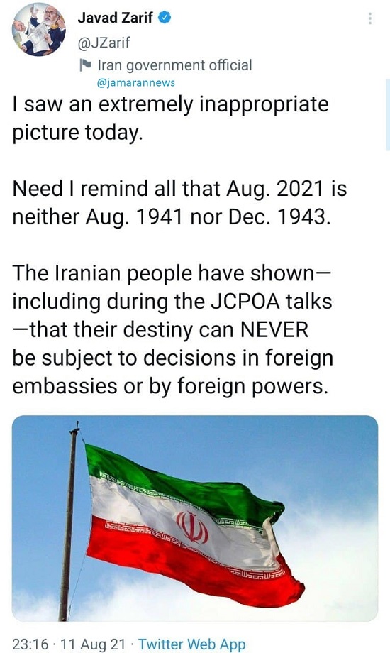 انتقاد شدید ظریف از عکس سفیران روسیه و انگلیس