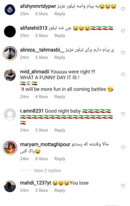 پاسخ ایرانی&zwnj;ها به پست اینستاگرام تیلور