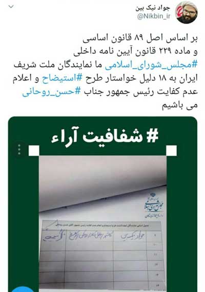 جمعآوری امضا در مجلس برای عدم کفایت روحانی جمع آوری امضا برای طرح عدم کفایت روحانی