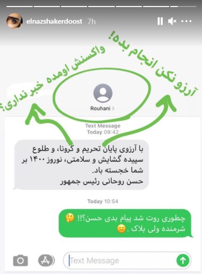 واکنش الناز شاکردوست به پیامک روحانی