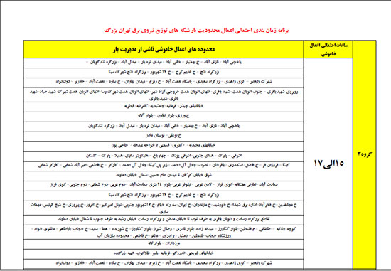 برنامه زمان بندی قطعی برق در تهران برنامه زمان بندی قطعی برق در تهران