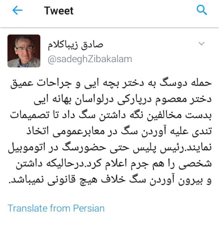توئیت تند زیباکلام علیه ممنوعیت سگگردانی توئیت تند زیباکلام علیه ممنوعیت سگگردانی