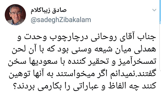 زیباکلام: روحانی به عربستان توهین کرد زیباکلام: روحانی به عربستان توهین کرد