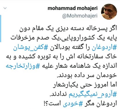 انتقاد کنایهآمیز مهاجری از سکوت در مقابل اردوغان انتقاد کنایهآمیز مهاجری از سکوت در مقابل اردوغان