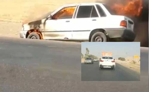 آتشسوزی یک پراید و رفتار متفاوت راننده BMW ا
